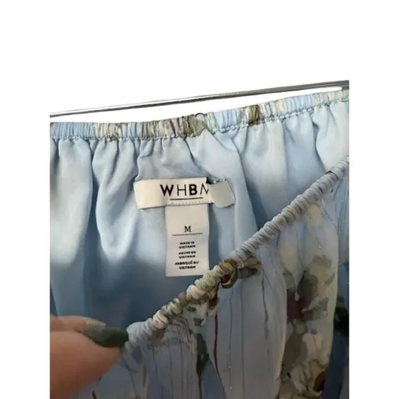 WHBM White House Black market Floral Blue Off Shoulder Blouse M - Picture 2 of 2